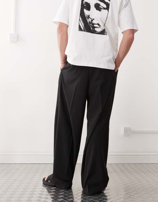 Weekday - Pantaloni sartoriali neri a fondo ampio con pieghe frontali, 5 di 5