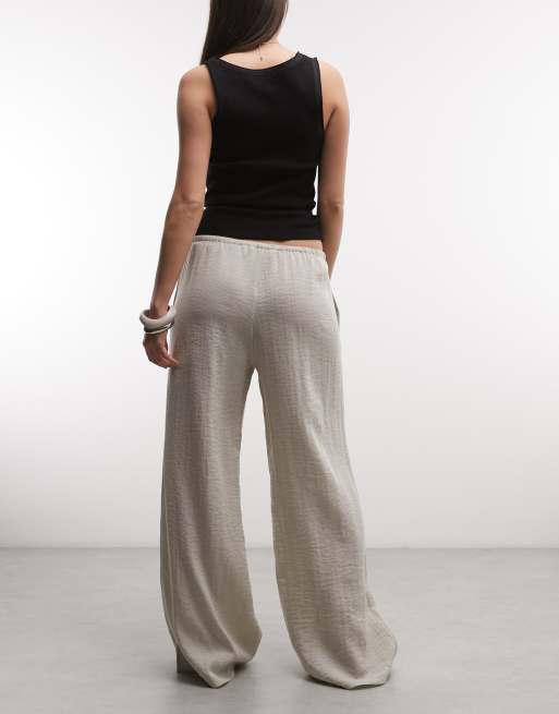 Weekday - Pantaloni stropicciati a fondo ampio beige chiaro, 5 di 5