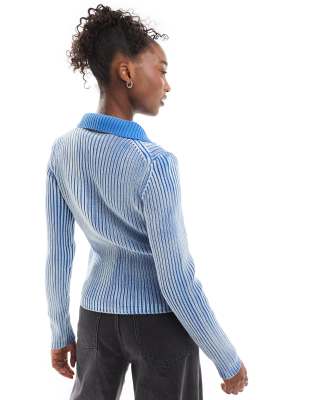 Weekday Panther chunky rib zip through cardigan in washed blue | ASOS