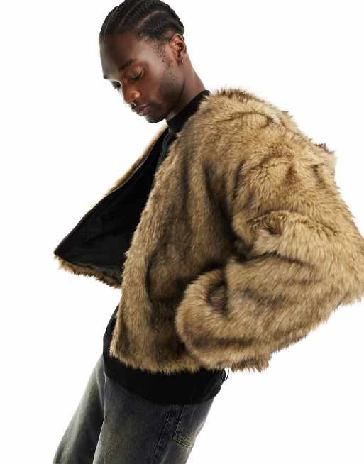 Weekday Paolo oversized faux fur hooded jacket in brown