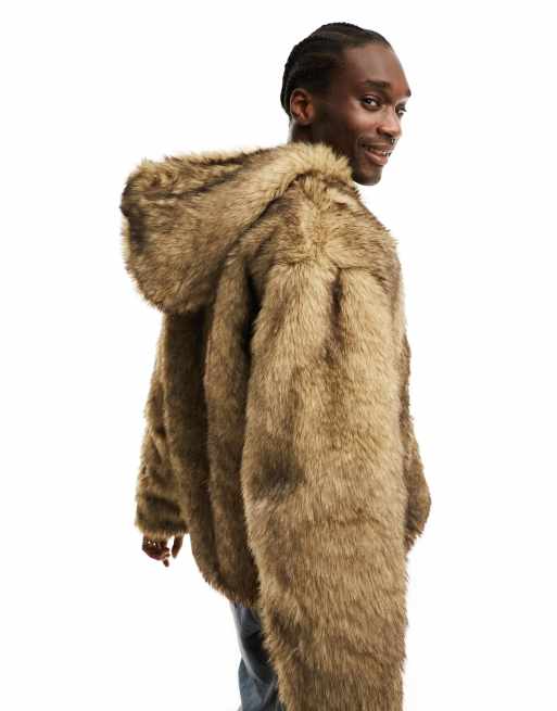 Brown fur cheap hooded jacket