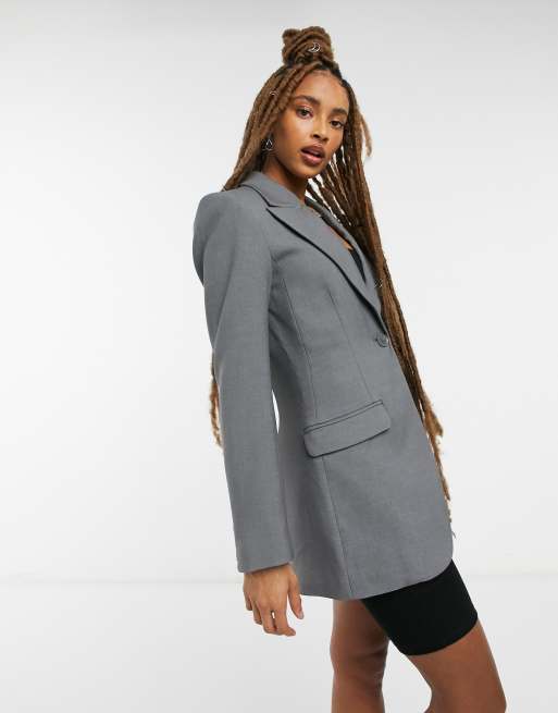 Weekday Paris fitted longline blazer in anthracite grey ASOS