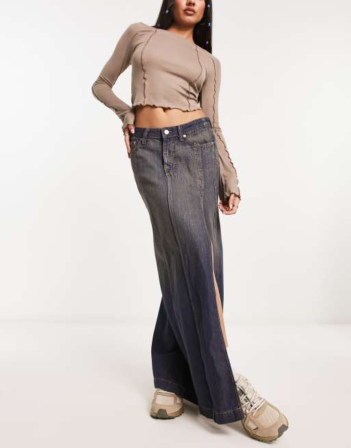 Weekday - Park - Denim midi rok in heritage blauw