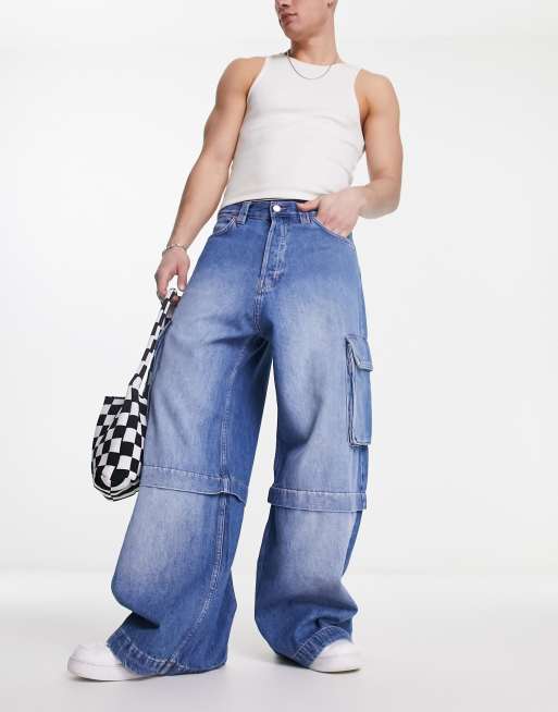 Weekday - Pasadena - Losvallende baggy cargojeans in pacific blauw