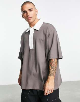 Weekday pascal oversized polo shirt in brown