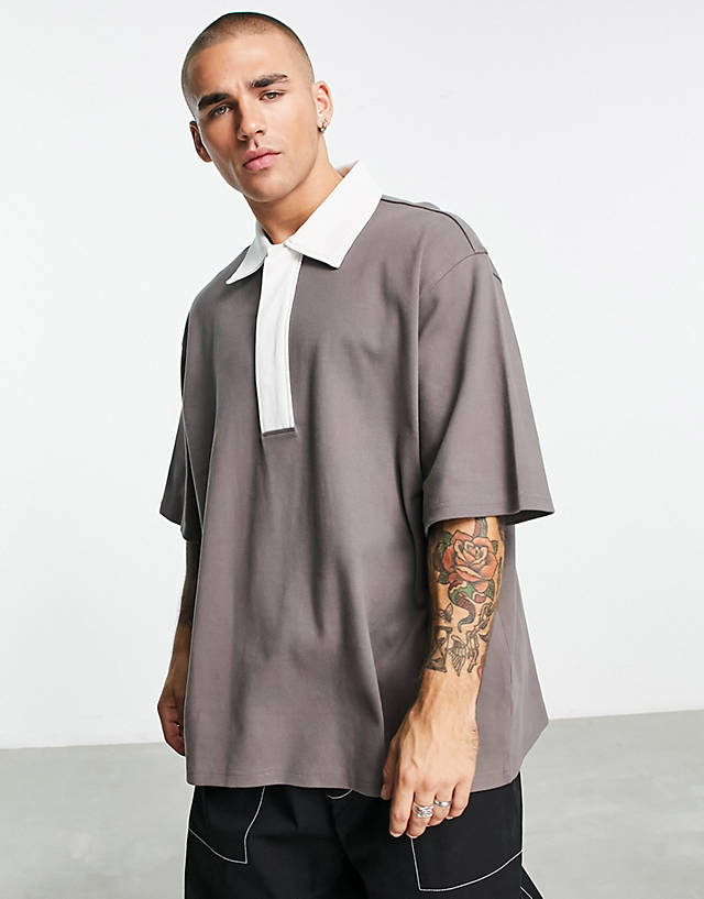 Weekday - pascal oversized polo shirt in brown