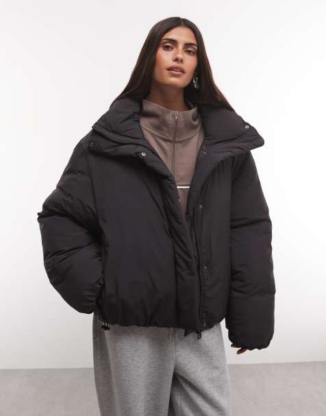 Weekday płaszcz puffer oversize z wysokim kołnierzem w czerni - view 1