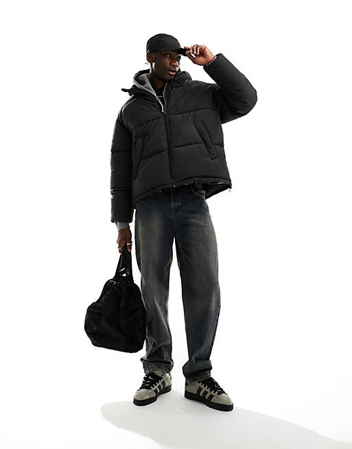 Weekday Pat hooded puffer jacket in black | ASOS