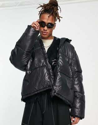 Weekday pat puffer jacket with hood in black - ASOS Price Checker