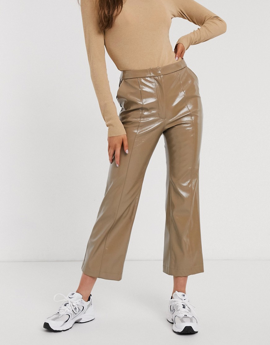 Weekday patent flared trousers in beige-Green