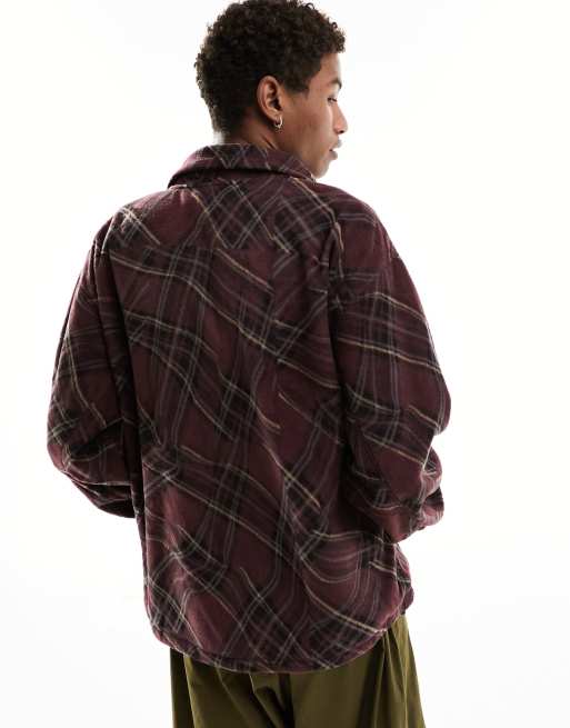 Weekday Patrik half zip borg fleece sweatshirt in wavy tartan