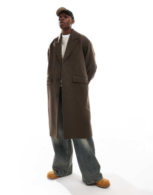Weekday – Pavo – Langer Mantel aus Wollmix in meliertem Braun ASOS