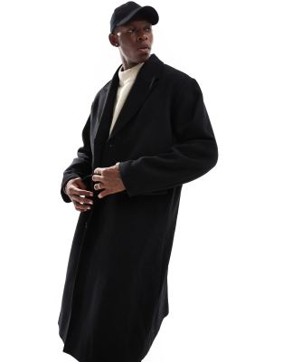 Pavo wool blend long coat in black