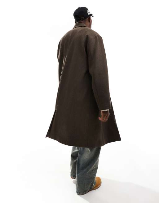 Weekday Pavo wool blend long coat in brown melange