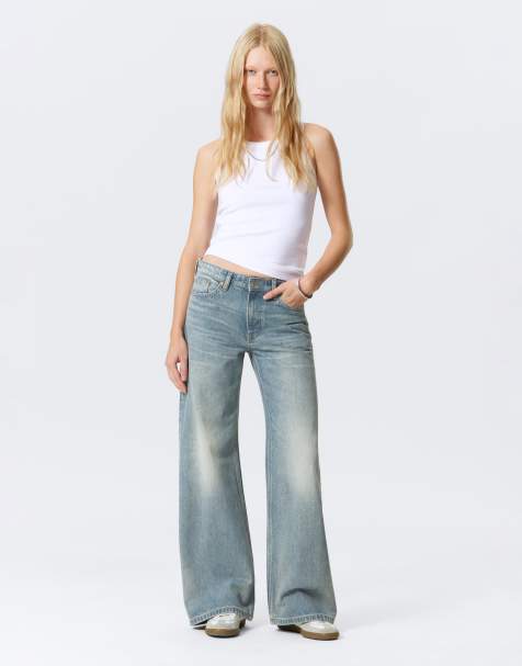 Weekday - Paz - Jeans met wijde pijpen en halfhoge taille in verwassen blauw - view 1