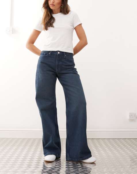 Weekday - Paz - Jeans met wijde pijpen en normale taille in blauw met wassing - view 1