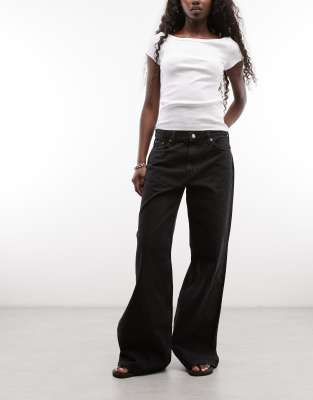 Weekday Paz Mid Waist Wide Leg Jeans In Black