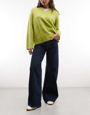 Weekday Paz Mid Waist Wide Leg Jeans In Green