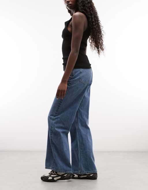 Weekday Paz mid waist wide leg jeans in blue, 3 of 5