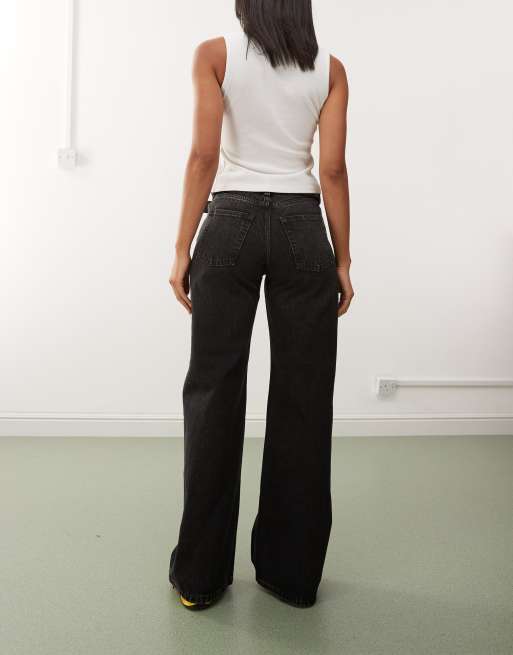 Weekday Paz mid waist wide leg jeans in streaky washed black