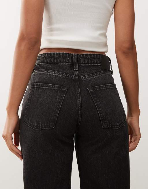 Weekday Paz mid waist wide leg jeans in streaky washed black, 4 of 5