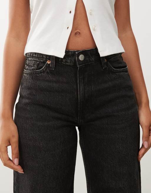 Weekday Paz mid waist wide leg jeans in streaky washed black
