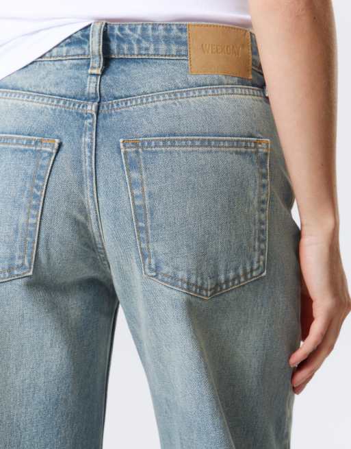 Weekday Paz mid waist wide leg jeans in washed blue, 4 of 5