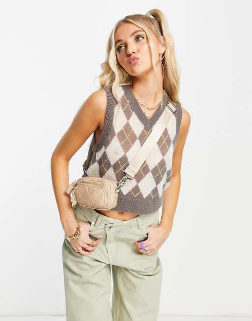 Weekday - Peachy - Débardeur en tissu recyclé motif losanges - Marron