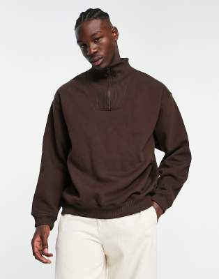 Weekday Pedro half zip sweatshirt in brown