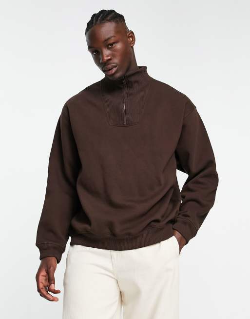 Weekday - Pedro - Sweatshirt met halve rits in bruin
