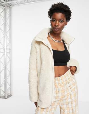 Weekday Peggy borg jacket in cream - CREAM - ASOS Price Checker