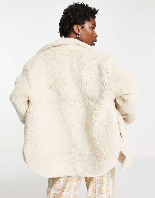 Weekday Peggy borg jacket in cream CREAM ASOS