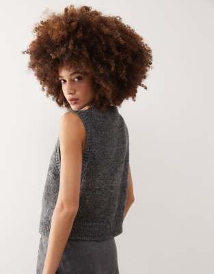 Weekday Peggy Knitted Button Down Vest In Gray