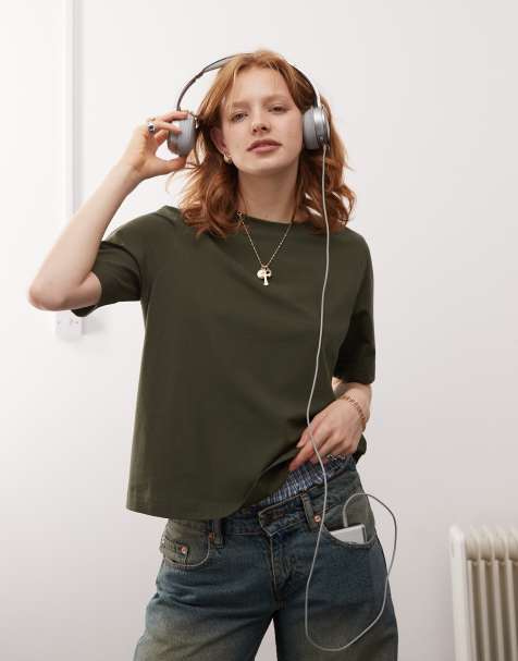 Weekday Perfect boxy fit t-shirt in khaki - view 1