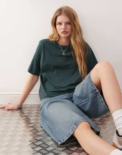 Weekday Perfect boxy fit t-shirt in petrol green - view 1