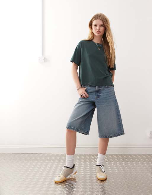 Weekday perfect boxy fit t-shirt in petrol green