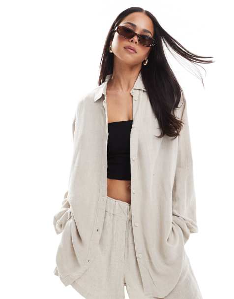 Weekday - Perfect - Camicia bianco sporco in misto lino in coordinato - view 1