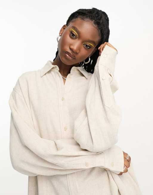 Weekday - Perfect - Camicia in misto lino bianco sporco