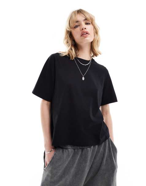 Weekday – Perfect – Lässiges Baumwoll-T-Shirt in Schwarz - view 1