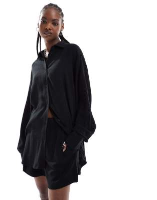 Weekday Perfect Linen Mix Shirt In Black - Part Of A Set