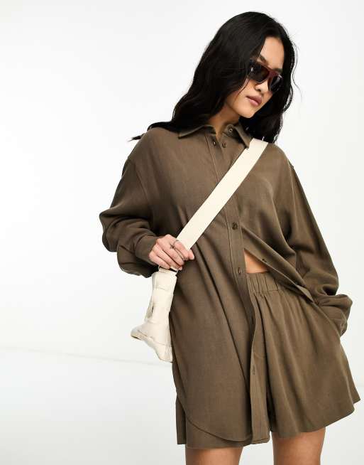 Weekday Perfect linen mix shirt in brown