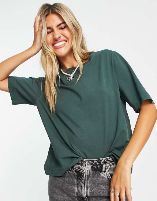 Weekday - Perfect - Ruimvallend katoenen T-shirt in donkergroen 