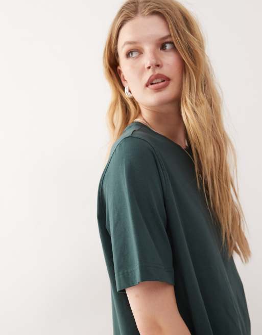 Weekday – Perfect – Zielononiebieski T-shirt o pudełkowym kroju, 3 z 4