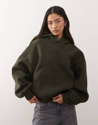 Weekday - Petra - Oversize-Kapuzenpullover aus Stoff in Neopren-Optik in meliertem Hellgrau