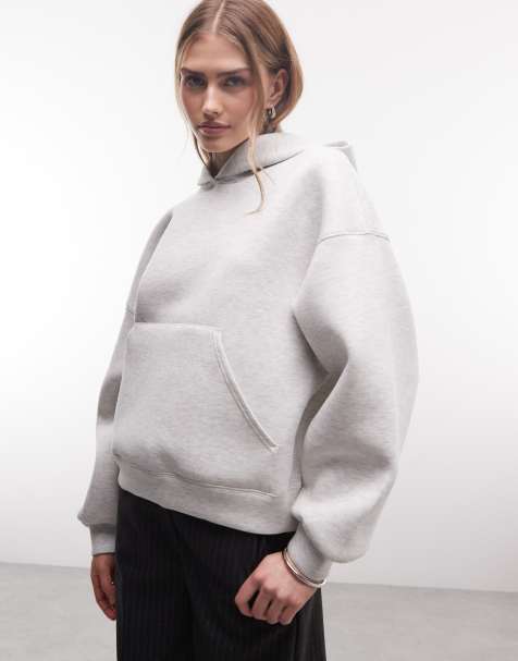 Weekday – Petra – Oversize-Kapuzenpullover aus Stoff in Neopren-Optik in meliertem Hellgrau - view 1