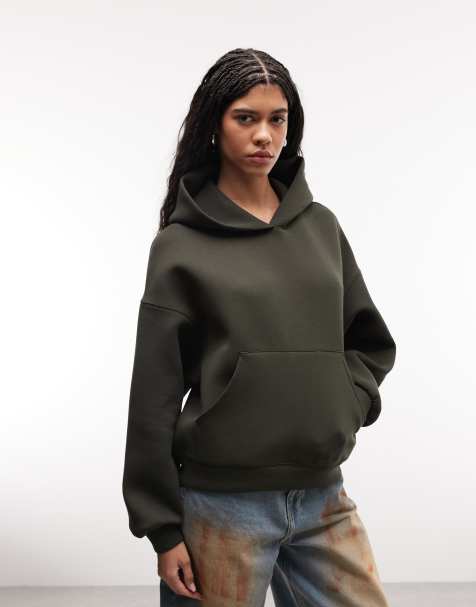 Weekday Petra oversized scub-style hoodie in dark green - view 1