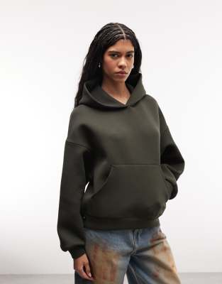 Petra - Sweat à capuche oversize façon néoprène - Vert foncé M