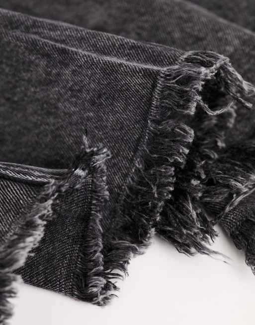 Weekday Pim flared denim midi skirt with raw hem in washed black, 3 of 4