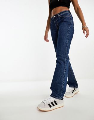Weekday Pin mid waist regular fit straight leg jeans in Nobel blue - ASOS Price Checker