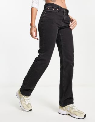 Weekday Voyage Cotton Blend Straight Leg Mid Rise Jeans In Vintage Black - Black